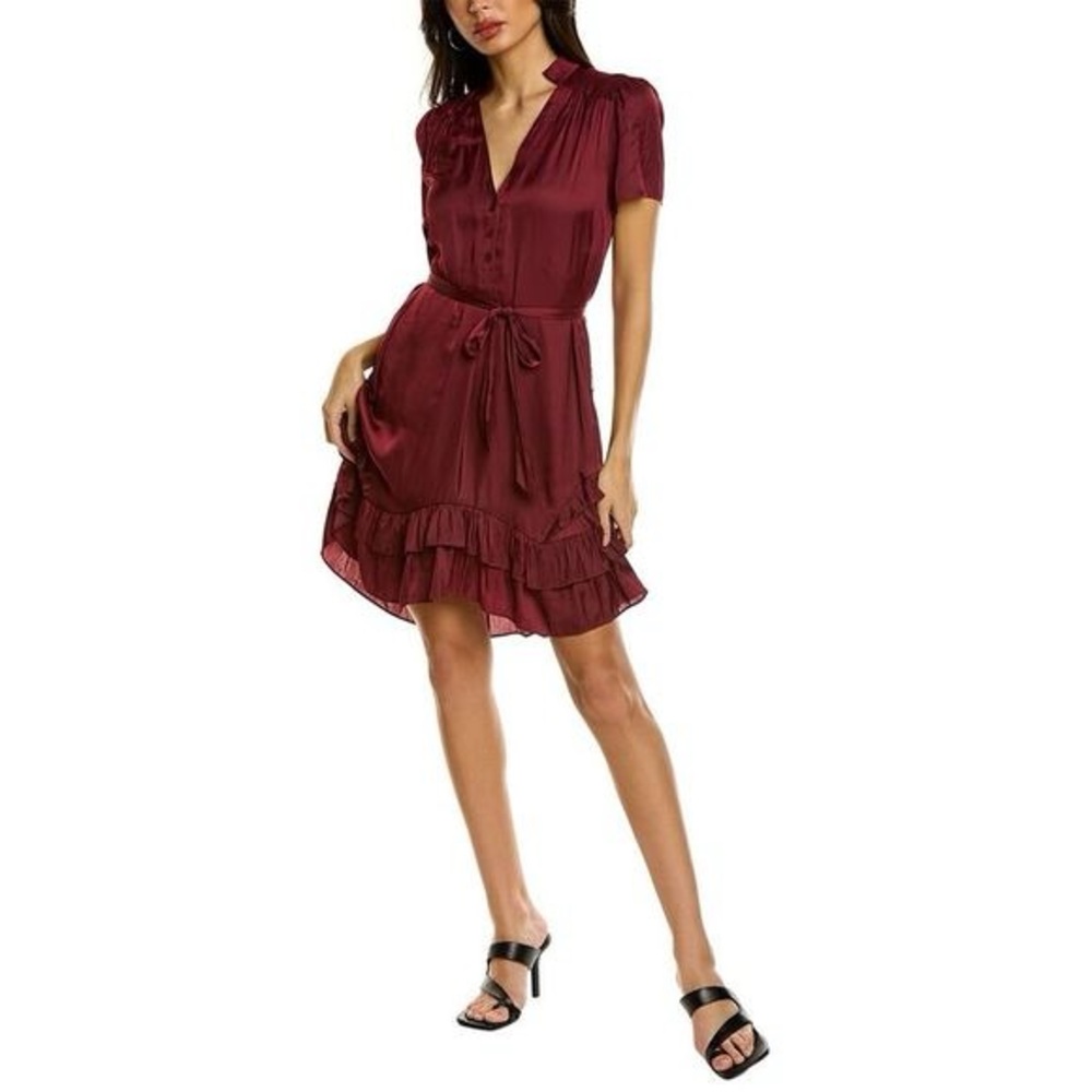Zadig & Voltaire Ring Burgundy Satin Ruffle Mini Dress Size S